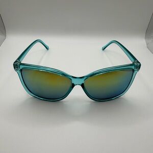 Clear Neon Blue Mirrored Sunglasses